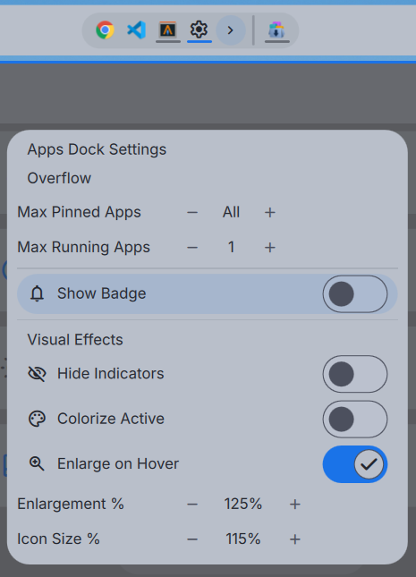 Dank Bar Apps Dock Widget settings
