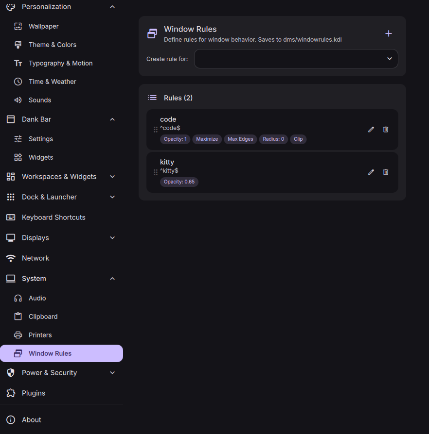 Window Rules settings