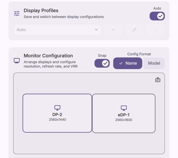 Display Profiles and monitor configuration with auto-switching layouts