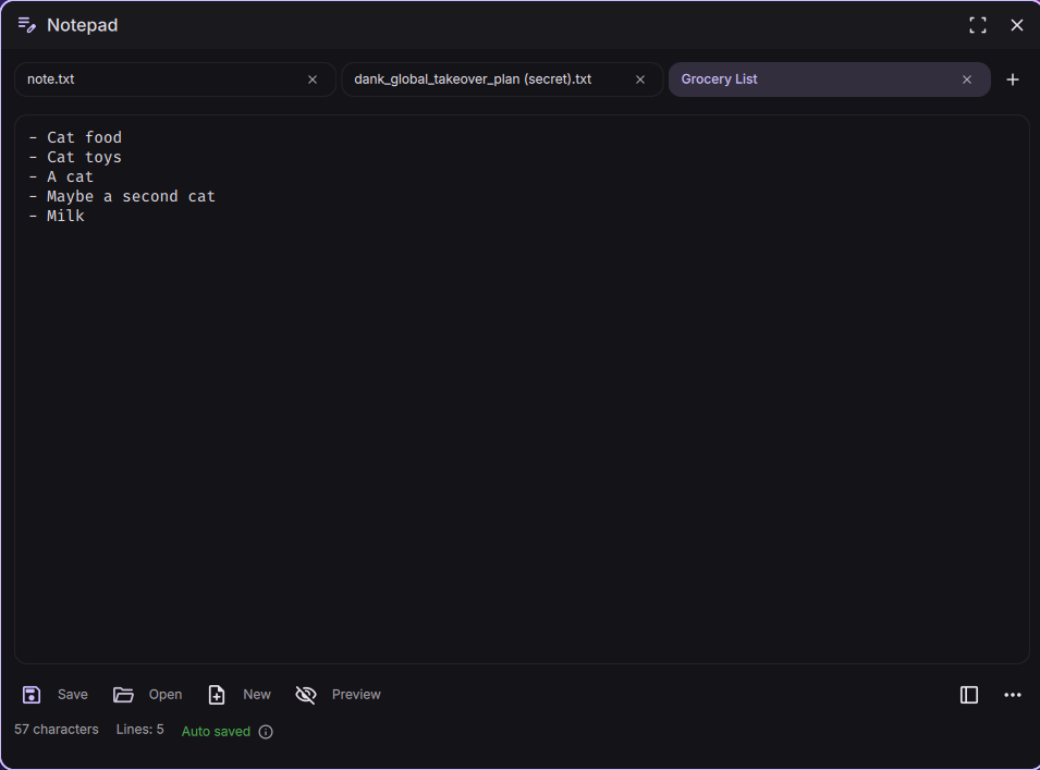 The redesigned Notepad as a standalone window
