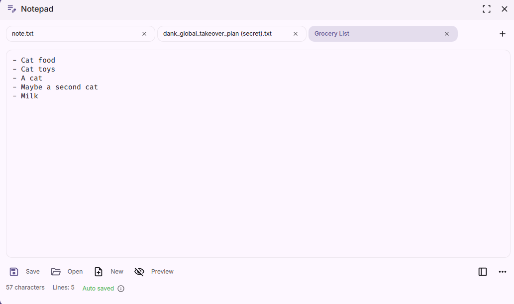 The redesigned Notepad as a standalone window